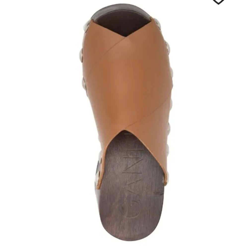 Final Price Ganni Retro Leather Platform Clogs Mules Sandal Tigers Eye MSRP $575 - Picture 6 of 17